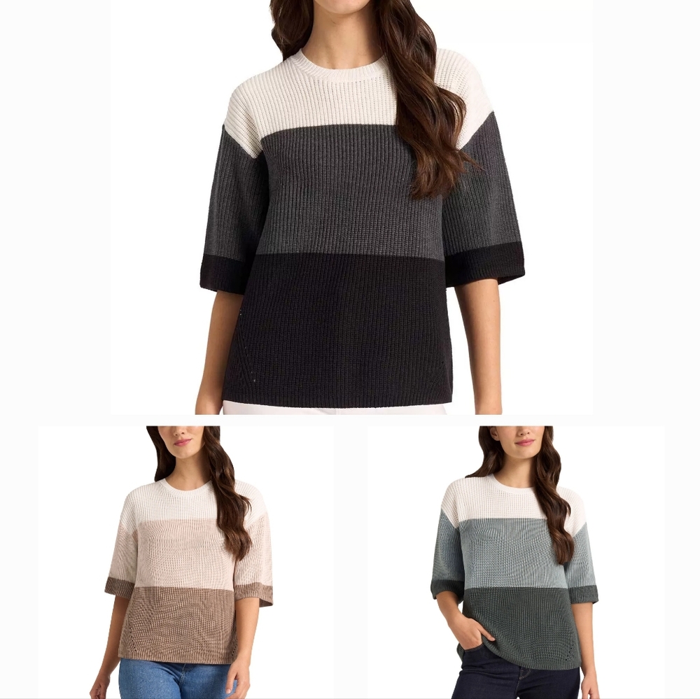 Matty M Women's Elbow Sleeve Colorblock Sweater - Picture 2 of 8
